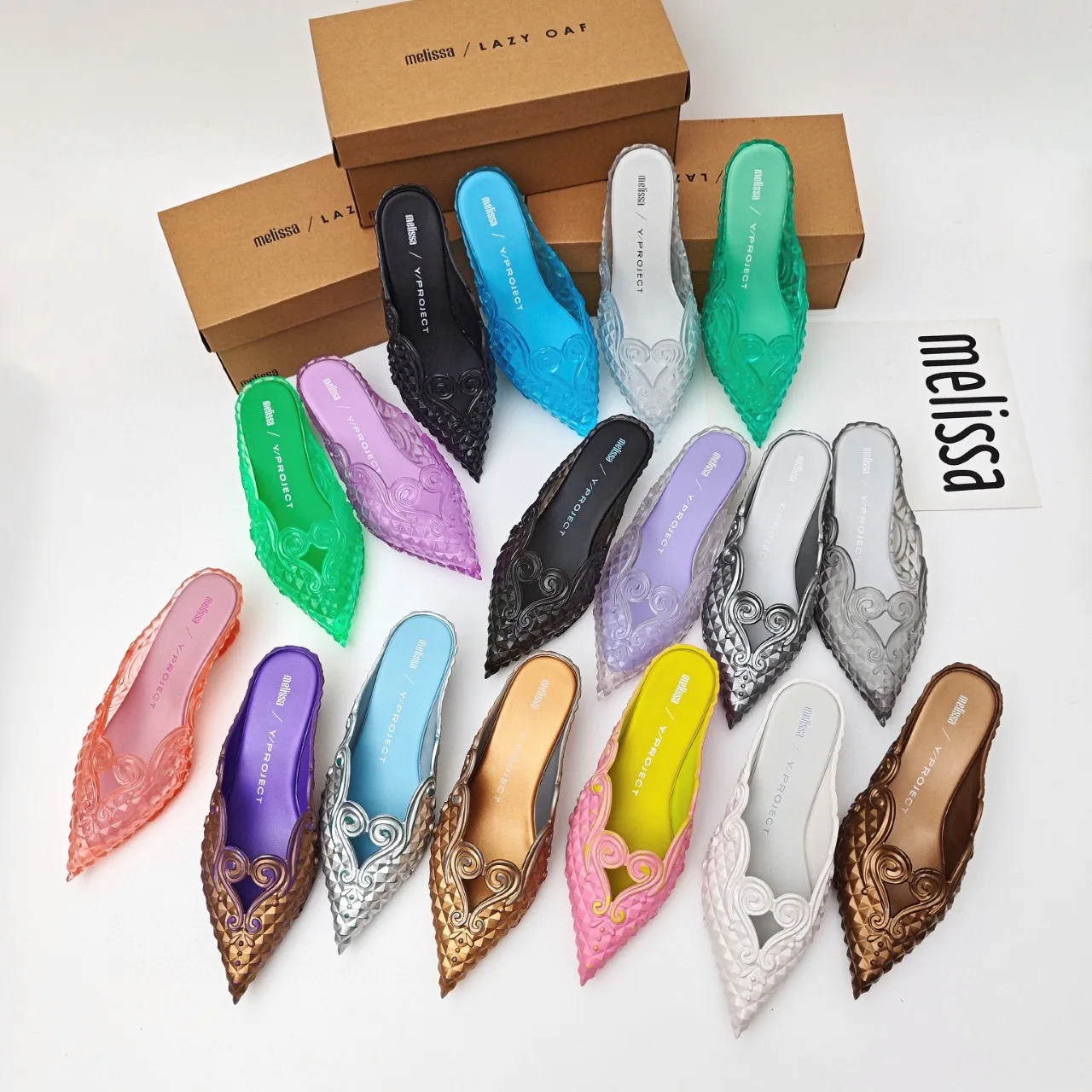 

Melissa COriginal Brand Style Women Pointed-toe Crystal High Heel Slippers Girl Retro Elegance Slippe Ladies Fashion witch Slide