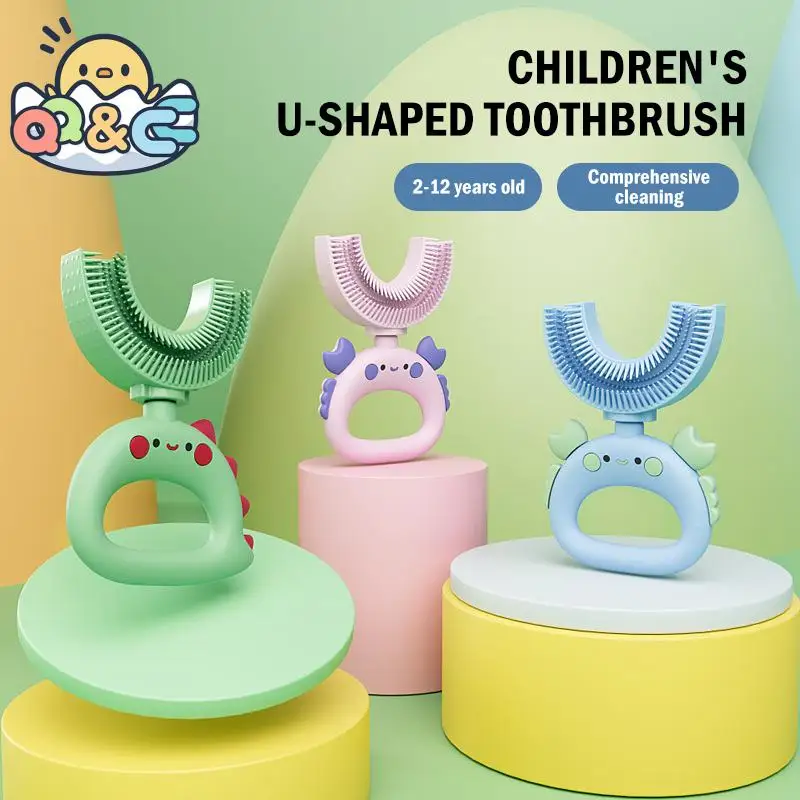 

Toothbrush Children 360Degree U-Shaped Child Protective Toothbrush Teethers Brush Cartoon Silicone Kids Teeth Oral Care Cleaning