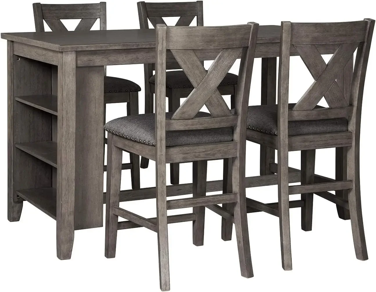 Caitbrook Rustic Counter Height Dining Table with Storage, 30"D x 60"W x 36"H, Dark Gray