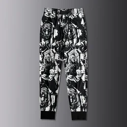 Mens Ice Silk Tiger Lion Beast Printed Sports Cuff Pants Fashion Personality All-Match Jogging Pants Mens Clothing Summer New