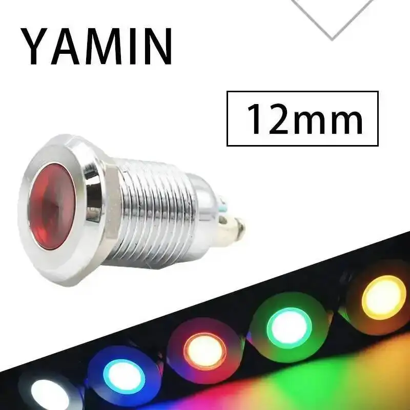 12mm metalowy przycisk wskaźnika wodoodporny sygnał zasilania LED czerwony zielony żółty niebieski biały 6V24V220V AC/DC uniwersalny
