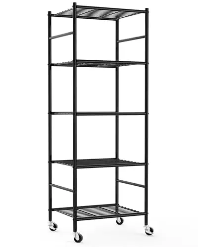 

5-ярусные металлические стеллажи-органайзеры на колесах с регулируемыми ножками, усиленные, для дома и гаража