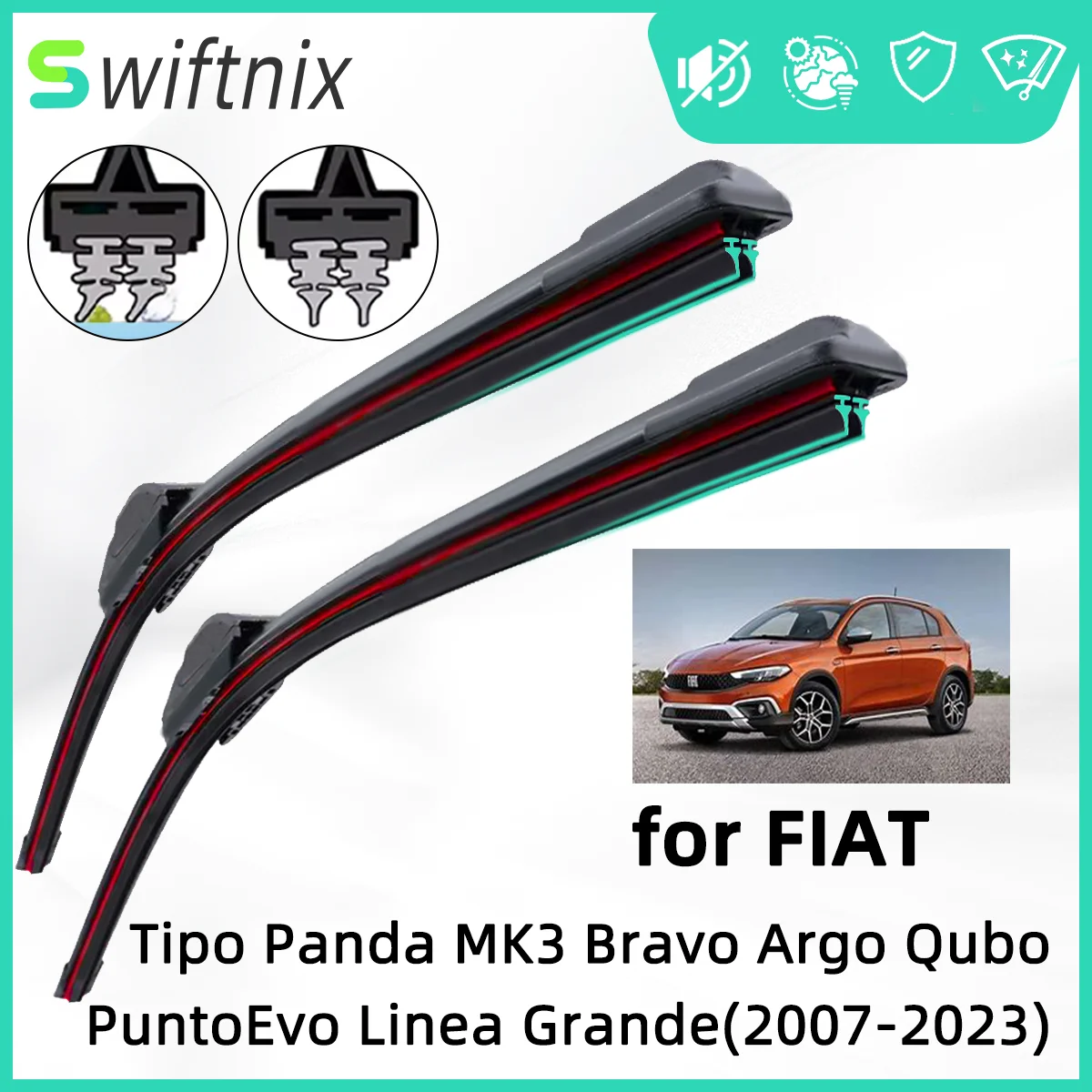 Double Rubber Car Wiper for FIAT Fiorino Tipo Qubo Grande Argo Bravo Front Wiper Blades Brushes Cutter Accessories Windscreen