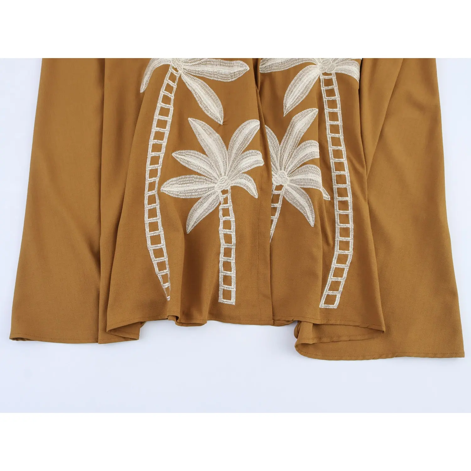 우아한 하이웨이스트 코코넛 나무 자수 휴가 스타일 여성 드레스 JNLEAOG 가을 신상품 민소매 스트랩리스 가운