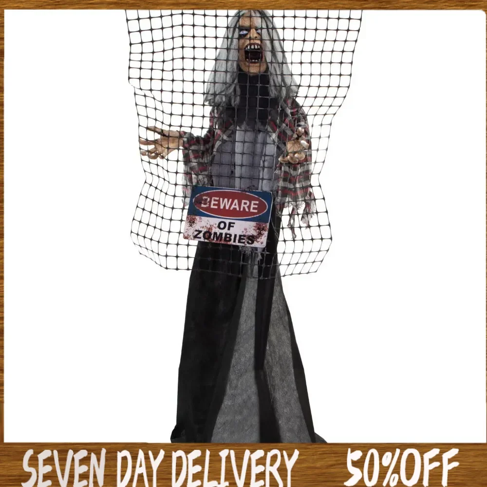 

Halloween Decoration Life-Size Scary Zombie Animatronic with Touch Activated Lights and Sound Battery Indoor or Covered Outdoor