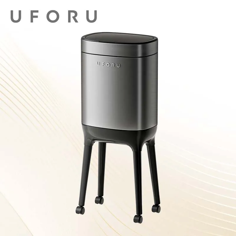 UFORU 1Pcs Raised Base Waste Bin Rolling Wheels Stylish Metal Look Paper Basket For Household Indoor Use