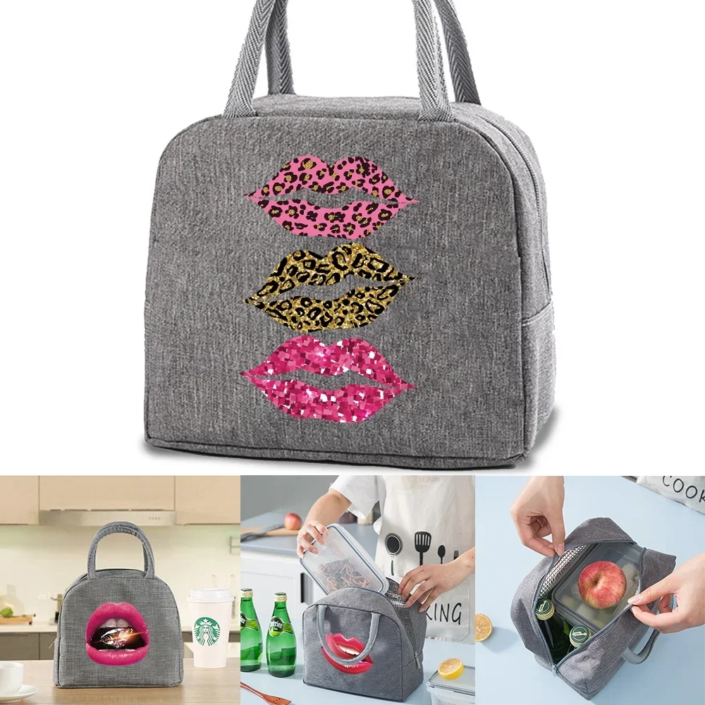 

Women's Lunch Bag Insulated Lunch Bag Canvas Waterproof Lunch Box Bag Can Be Reused Simple and Convenient Mouth Print Pattern