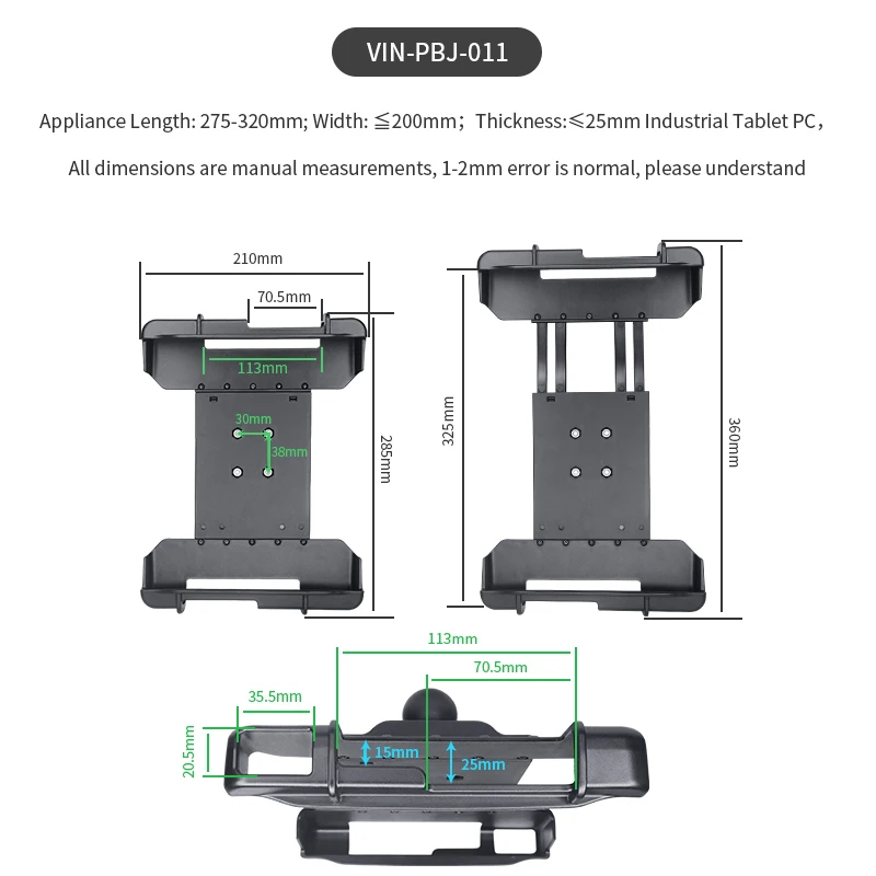 VINmounts Tablet Mount for Panasonic FZ-G1, 320×200mm, 25mm Thick, Heavy Duty Adjustable Stand, Ball Head Not Included
