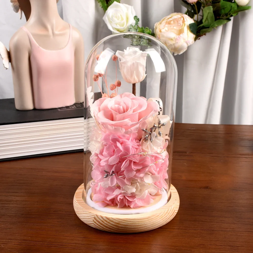 Preserved Rose Flower Light Up Eternal Rose in Glass Dome for Mom Girlfriend Wife Grandma Valentine’s Day Birthday Wedding Gifts