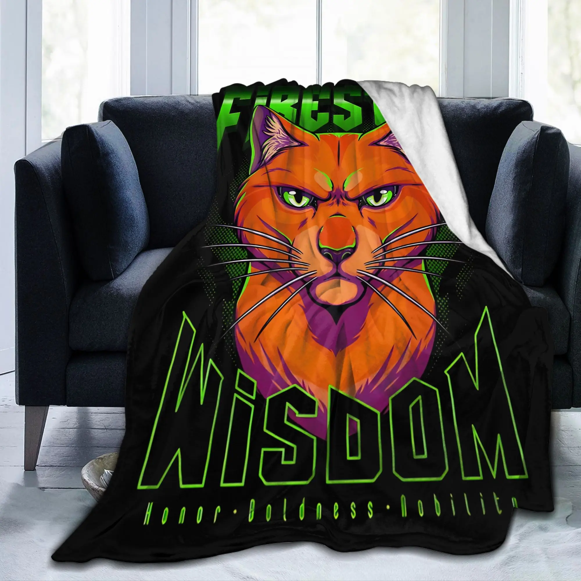 FireStar Cats Thunder-Clan Novelty Blankets Flannel Warriors Wise Leader Lightweight Throw Blankets Bedspread Gift Breathable