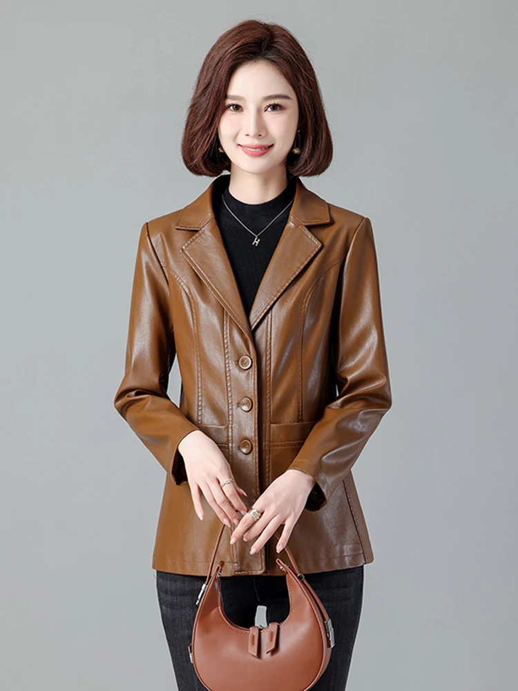 Real Leather ort Jaet Women's Sle 2025 Spring Autumn New Korean Version Slim Fit Suit Collar eepskin Coat