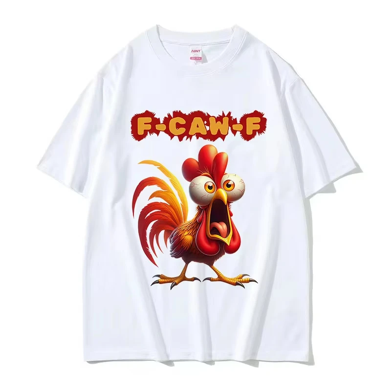 

F Caw F Chicken Funny Rooster Meme T Shirt Men Women Vintage High Quality Pure Cotton T-shirts Summer Casual Oversized T-shirt