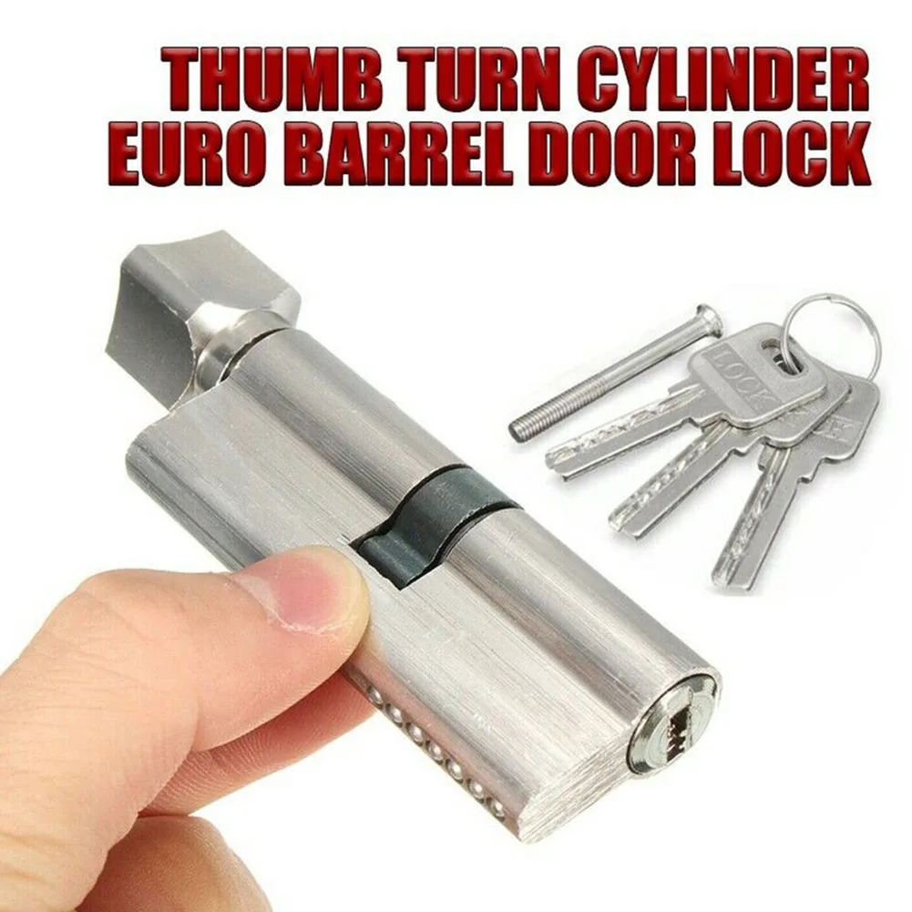 Euro Cylinder Door Lock, Anti Pick Mechanism, Construction, Thumb Turn for Easy Operation, Complete with 3 Keys, Silver Tone