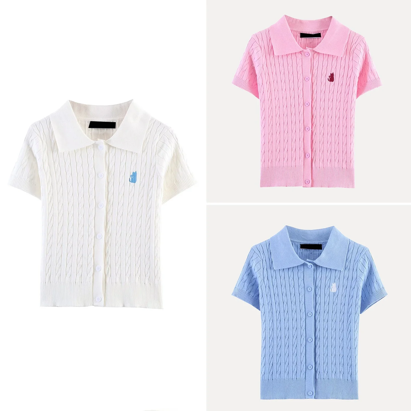 

Весна 2026: Женский приталенный трикотажный кардиган ZADATA с вышитым воротником, коротким рукавом, модная повседневная одежда