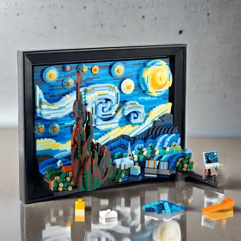 Vincent Van Gogh The Starry Night  Art Painting Building Blocks Bricks Ideas Home Decorae Education Toys For Kids Gifts