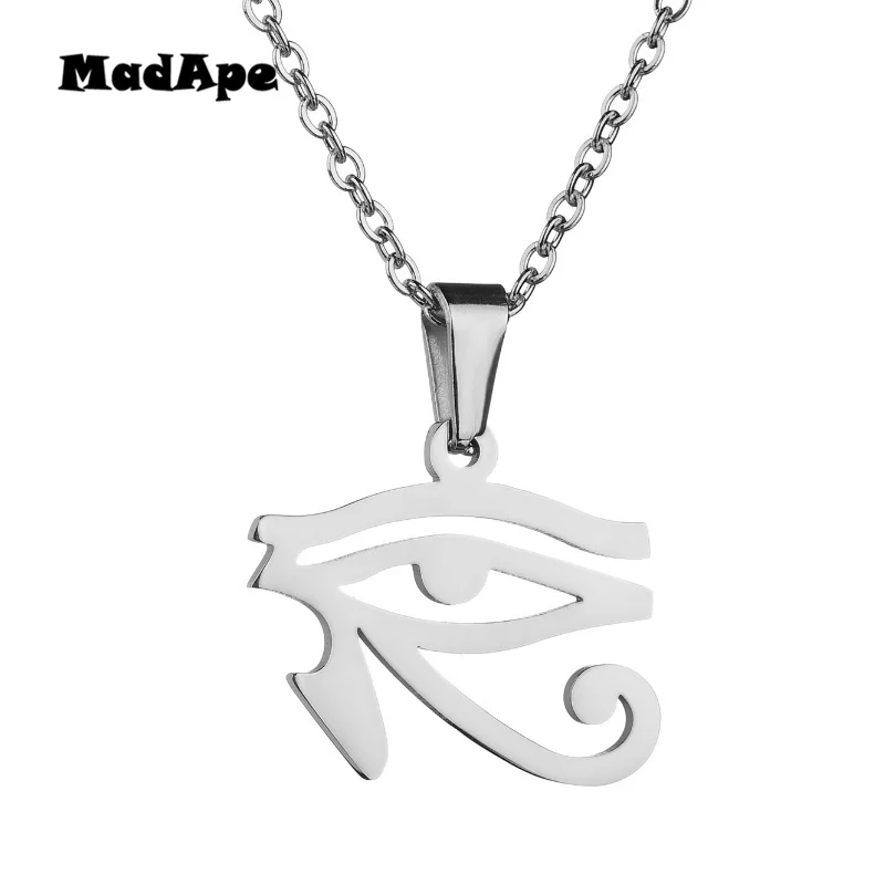 MadApe 2019 Fashion Egypt Eye Of Horus Charms Pendant Necklaces Stainless Steel Chain Necklace Gold Color Jewelry For Women Gift