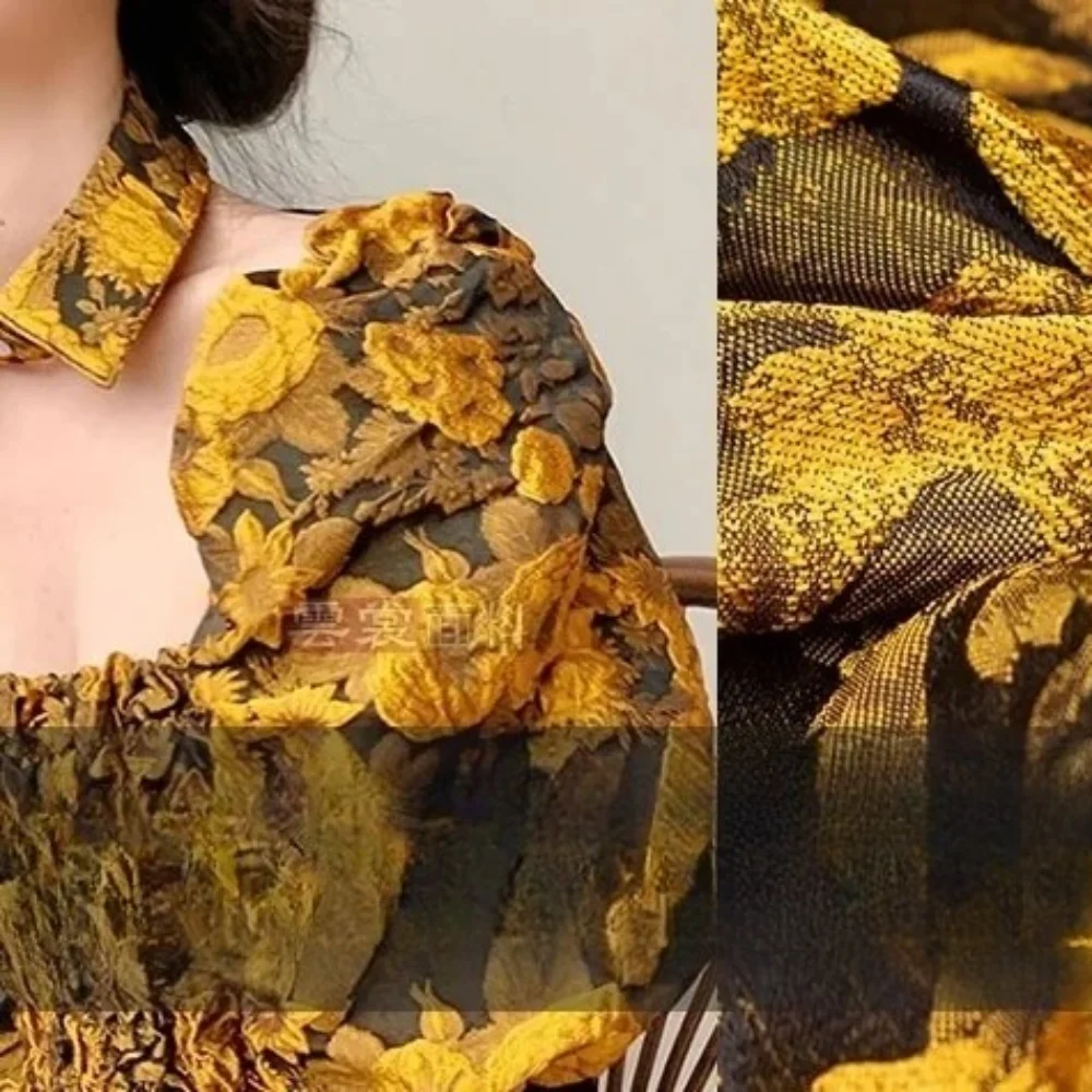 

Жаккардовая ретро ткань, рельефная пузырьковая одежда, юбка, рубашка, модная темпераментная ткань с подсолнухом для шитья своими руками на метр