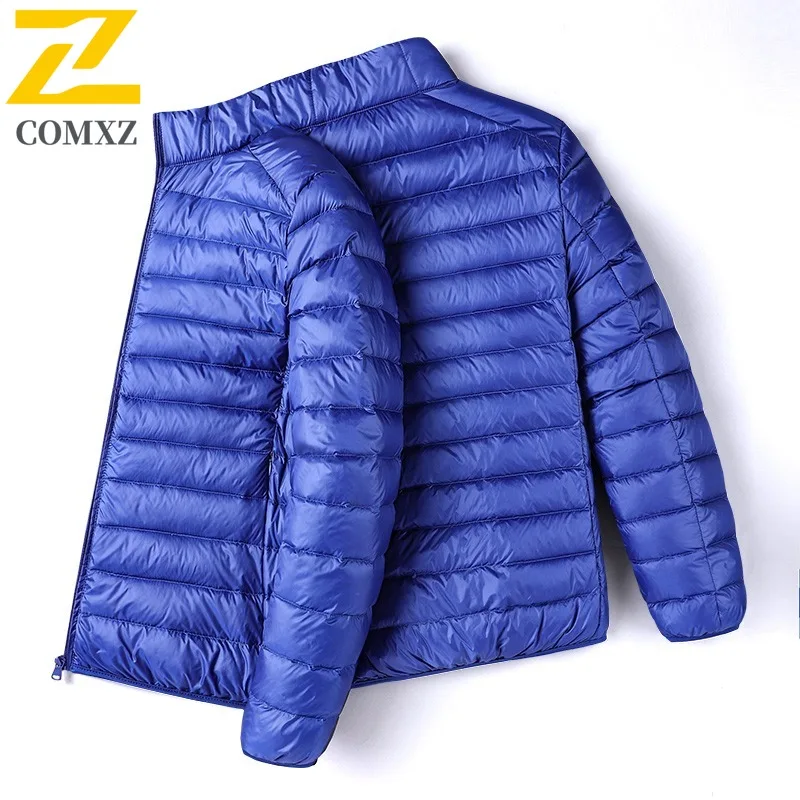 COMXZ Down Jacket 2025 White Duck Down Warm Lightweight Skiing Puffer Jacket Minimalist Solid Color Winter Jacket Men's Clothing