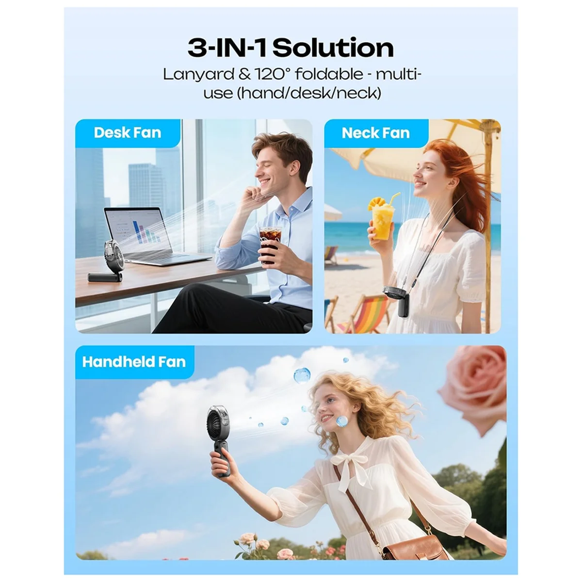 Kipas Gerimis Genggam AA85 Powerful4 Kecepatan Tinggi Dapat Diisi Ulang Kipas Genggam Kecil Kabut Air, Baterai 4000MAh Dioperasikan Hitam