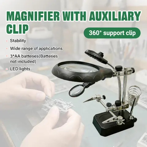 10X Magnifying Glass Soldering Station5 LED Light System & 2 Alligator Clamps - Third Hand Tool for Welding & Precision Repair