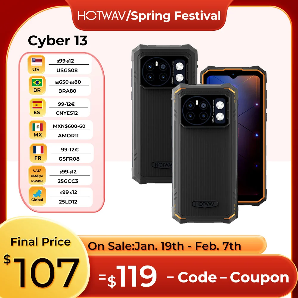 Hotwav Cyber 13 Smartphone Android 14 16(8+8)GB+128GB 10800mAh Smartphone 16MP+64MP Camera Camping Light 6.6