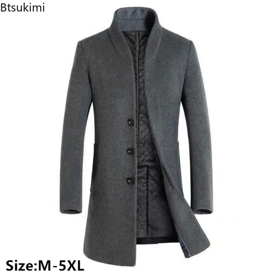 

2025Men's Autumn Winter Long Woolen Blazers Thickened Business Trench Coats Men Casual Slim Stand Collar Warm Windbreaker Jacket