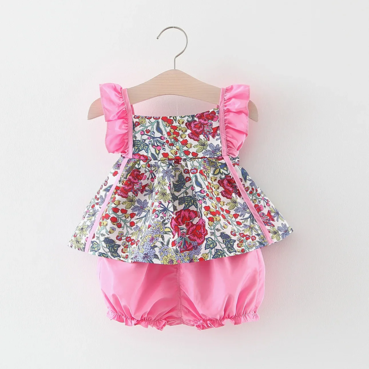 Girls Summer New Set Sleeveless Strap Fragmented Flower Top+PP Pants Two Piece Set Suitable for 0-3 Year Old Babies