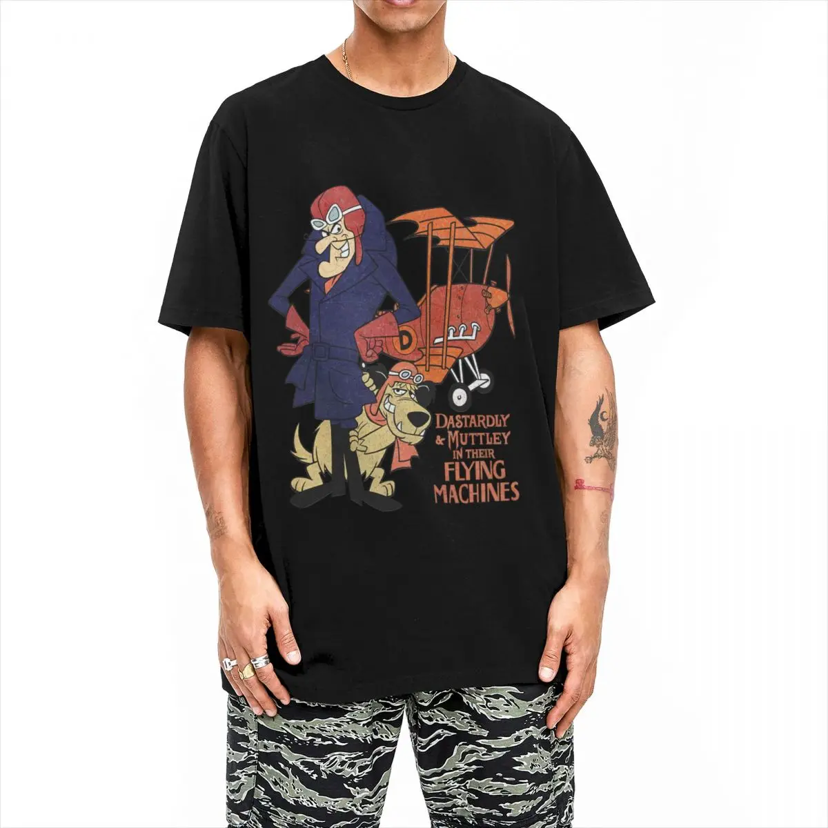 Dick Dastardly Muttley Flying Machines Men Women's T Shirt Wacky Races Cartoon Tees  Round Neck T-Shirts Cotton Unique Clothing