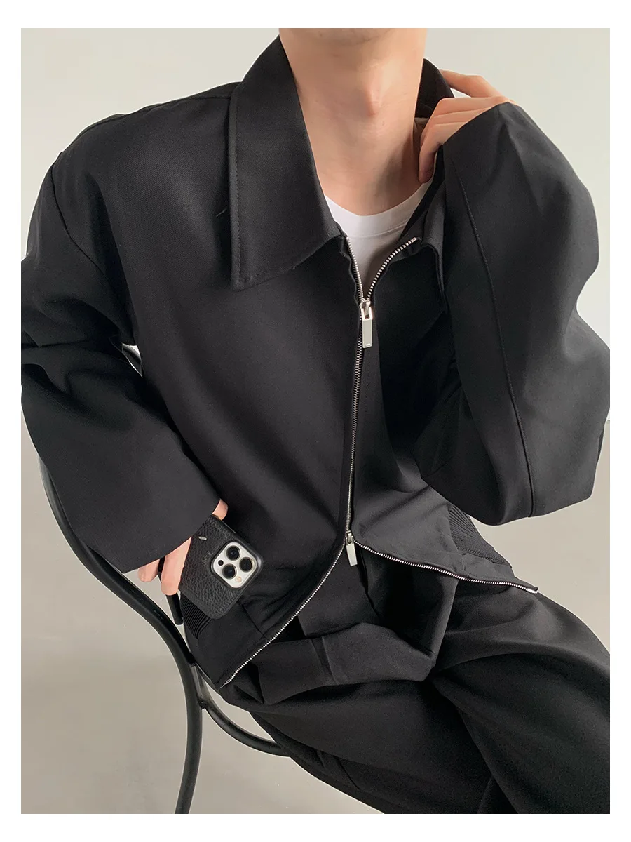 TRSYPHXM 2024 autumn and winter new high-end jacket with shoulder pads, loose solid color lapel, black short jacket