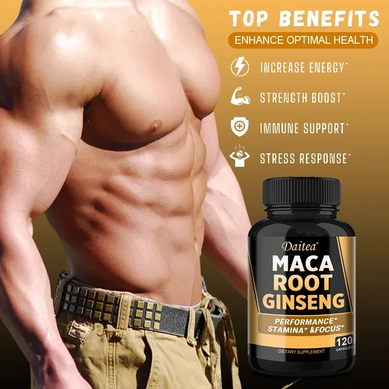 Organic Maca Root + Ginseng Capsules, Black + Red + Yellow Peruvian Maca Root Extract Supplement for Men and Women - Vegetarian