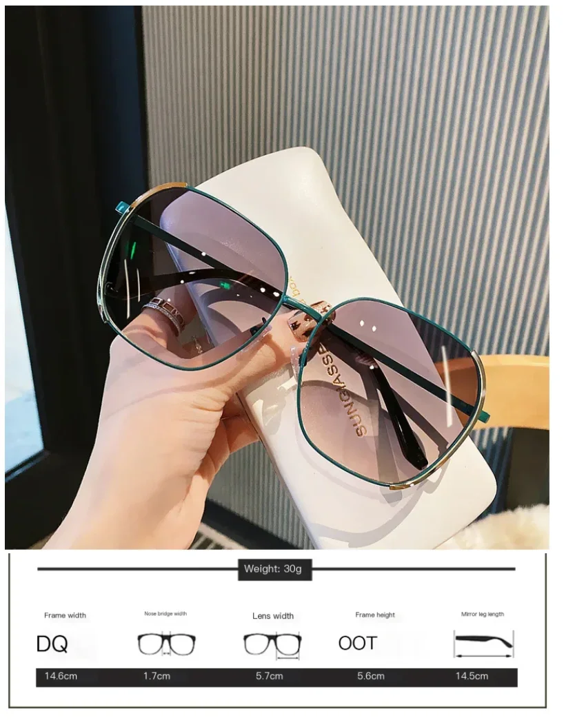 نظارات شمسية مربعة كبيرة الحجم للنساء والرجال - نظارات شمسية أنيقة للحماية من الأشعة فوق البنفسجية 400، ظلال وجه دائرية كلاسيكية