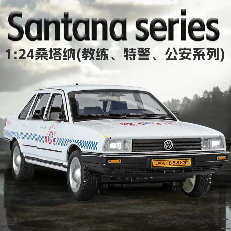 

Модель 1:24 Volkswagen Santana, модель полицейского автомобиля из сплава, украшения, детские игрушки, подарки на день рождения