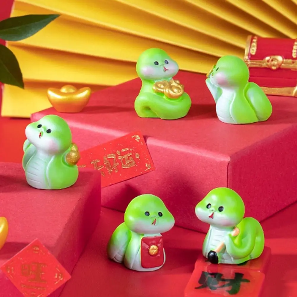 10pcs Cartoon Lucky Snake Figurine Small Chinese Style New Year Snake Figurine Realistic Resin Craft Mini Snake Ornament