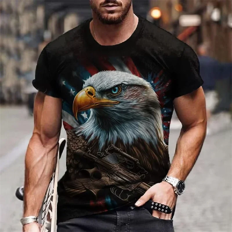 American Flag Graphic T-Shirt For Men Eagle Animal 3D Printed Tees Summer Casual Loose Short Sleeve T Shirts Street O-Neck Tops