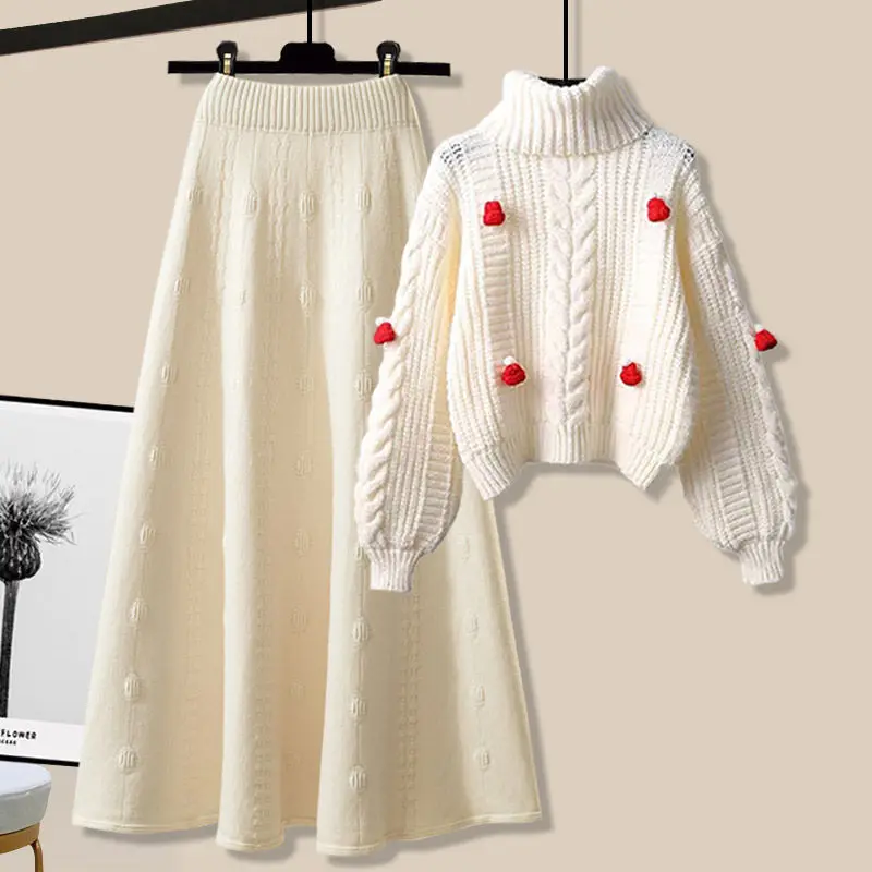 Autumn New Women's Clothing Set Skirt Tea Style Dressing Early Winter Sweater Coat Skirt Two Piece Setwinter Clothes Women E1562