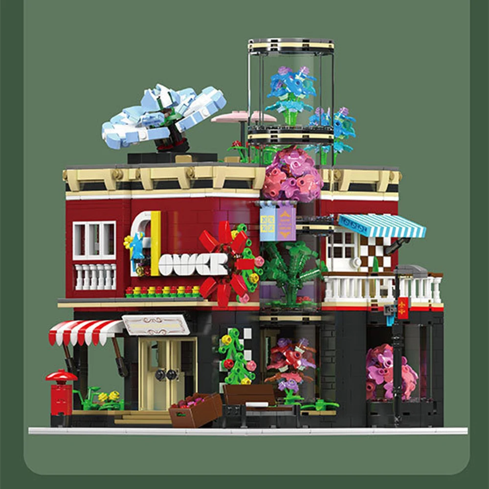 City Street Architecture Flower Shop Blocchi educativi fai-da-te Assemblaggio Giocattolo Regalo per bambini Compatibile