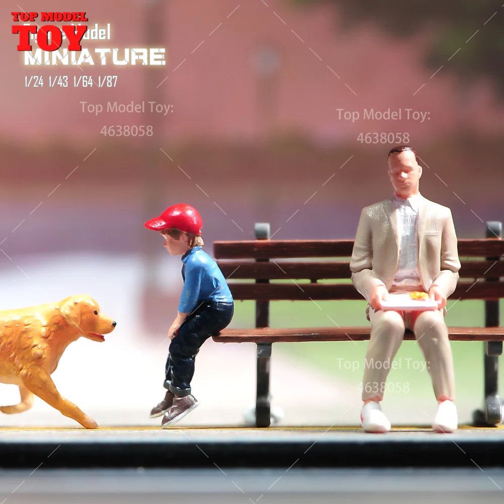 Painted Miniatures 1/64 1/43 1/87 Mr. Forrest Gump Sitting On Bench Male Scene Figure Doll Unpainted Model For Car Vehicles