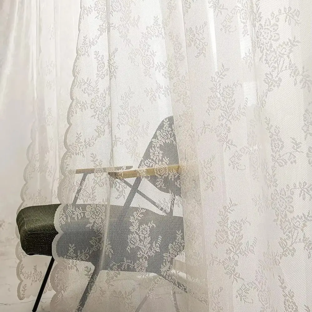 

1Pcs Floral Embroidered Lace Curtain Rod Pocket White Sheer Curtain Polyester 150x200cm Window Drape Shades