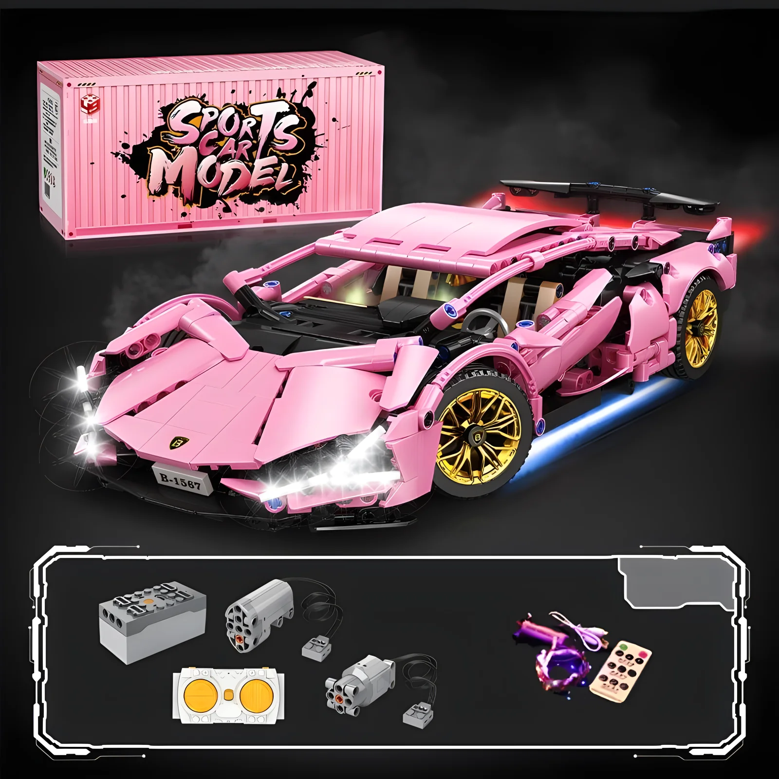 1:14 Pink Sports car RC Toy Car Building blocks Toy Birthday Gift MOC Sports Car Model (1314+ particles)