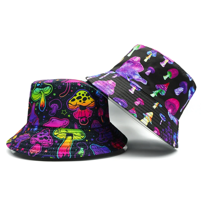 Bocca Cartoon Mushroom Printing Bucket Hat Colorful Pattern Fisherman Hats Double Sides Panama Cap Unisex Hot Selling New Style