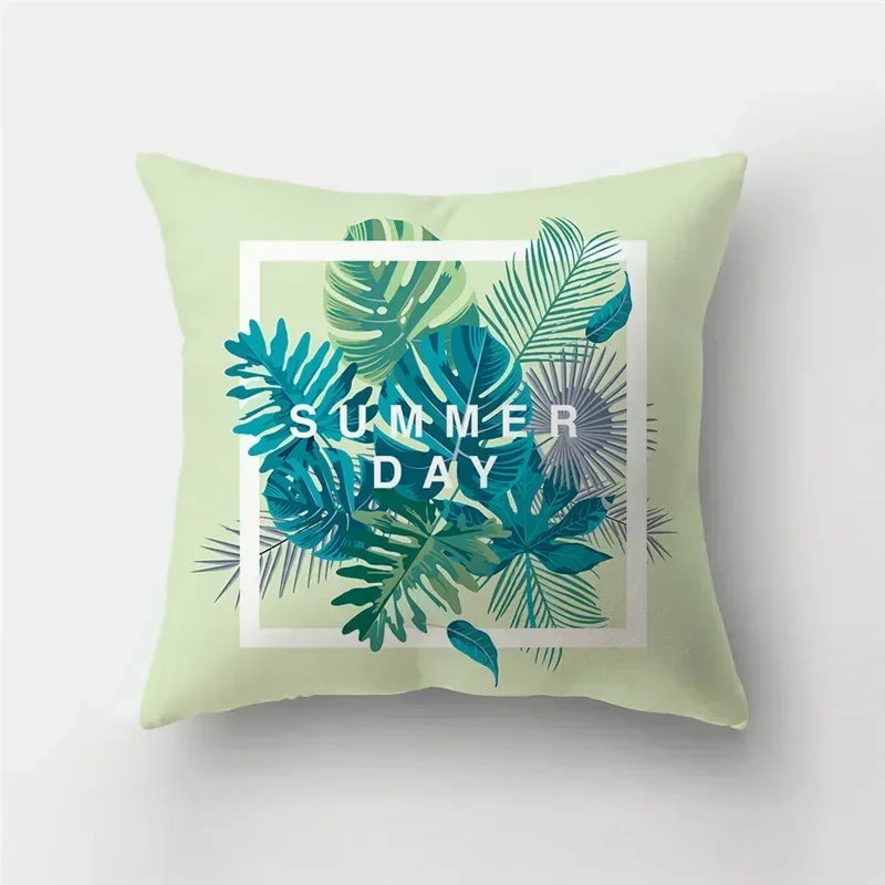 Fresh Summer Leaves Pillowcase for Waist Throw Home Decoration Green Letter Square Cushion Cover Tropical Plant Sofa Pillowslip