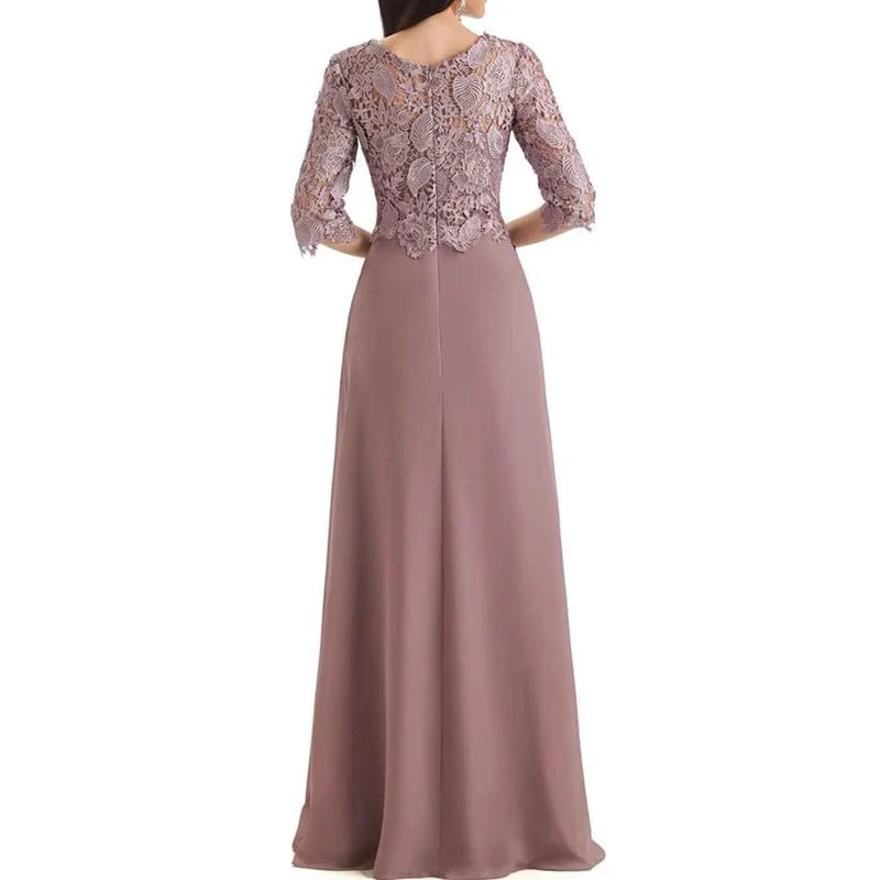 Lace Applique Mother of The Bride Dress Half Sleeves A-line Chiffon Wedding Party Dress Floor Length Evening Gowns Customized