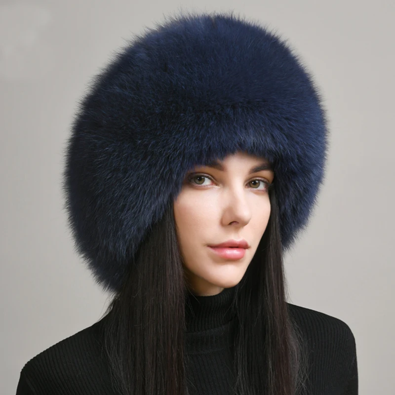 Fashion New Style Luxury Winter Russian Natural Real Fox Fur Hat 2024 Women Warm Good Quality 100% Genuine Real Fox Fur Cap