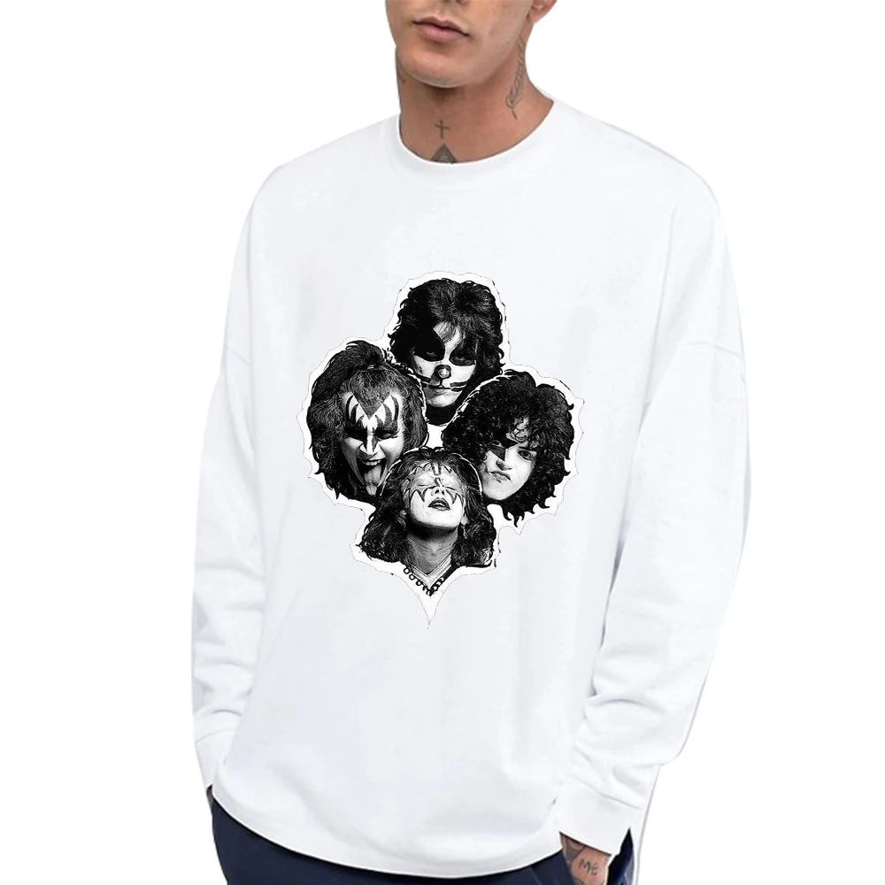 HX Rock Bands Sweatshirt Kiss Band Sticker Printed Sweatshirts Fashion Long Sleeve Streetwear Men Clothing Gifts For Fans