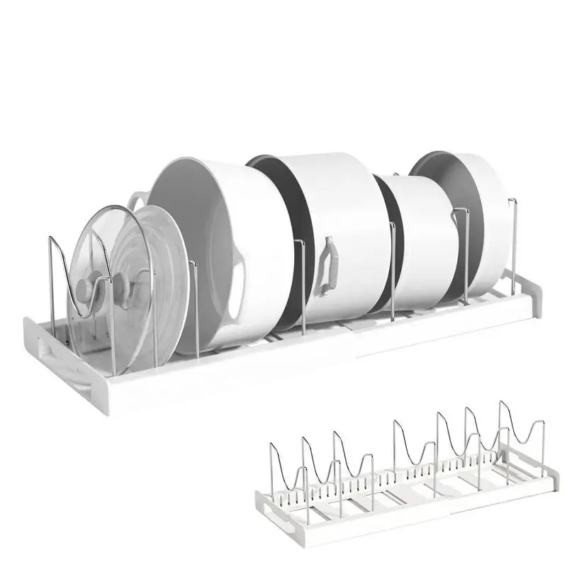 Telescopic Pot Rack Kitchen Cabinet Organizers for Pots Expandable Stainless Steel Storage stand with Adjustable Compartments