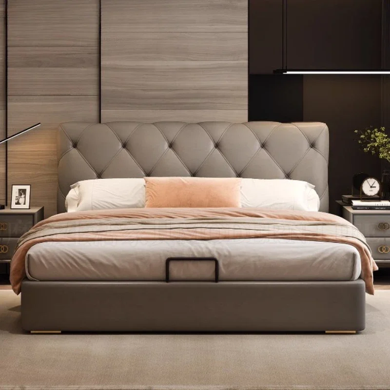 

King Size Double Bed Luxury Modern Italian Villa Bed Comferter Storage Camas De Dormitorio Furniture Home