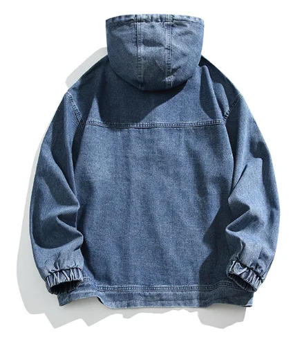 2024 spring new men\'s hoodie Japanese retro denim half jumper neutral casual hooded coat men size 2XL