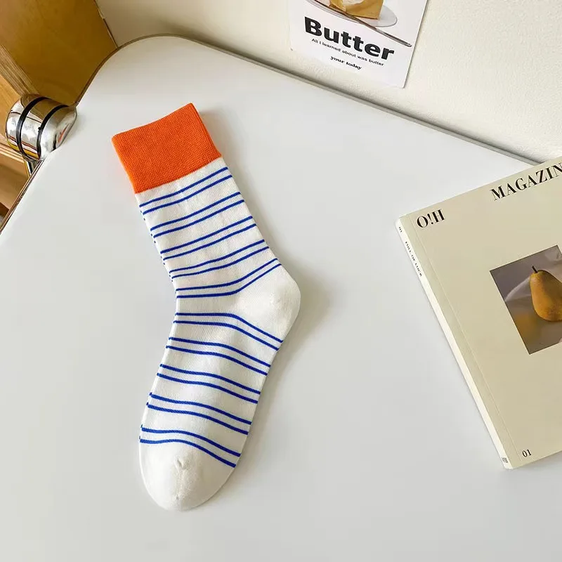 1/6 Pairs Frauen Bunte Gestreifte Mitte Rohr Socken Frühling Sommer Schweiß Absorbieren Atmungsaktive Dopamin Farbe Passenden Casual Socken – Detail 17