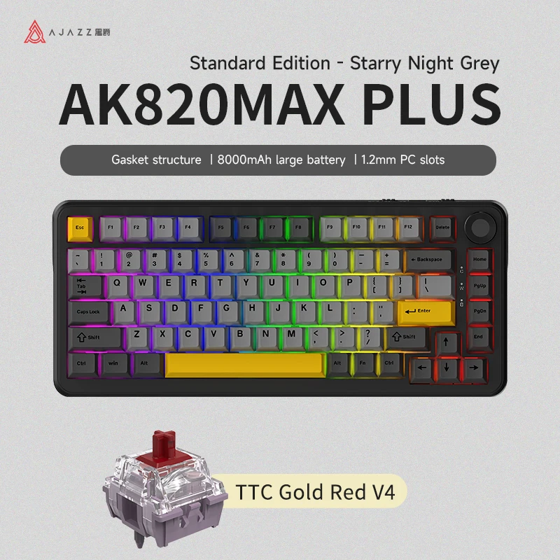

AJAZZ AK820MAX PLUS: трехрежимная беспроводная механическая клавиатура 75%, цветной экран на заказ, большая батарея. Идеально подходит для игр и офиса