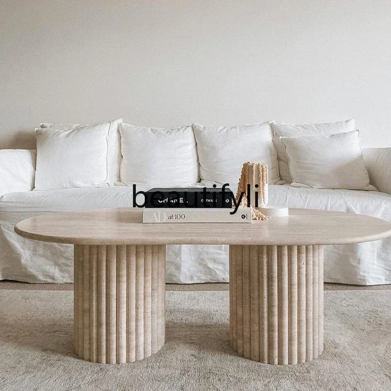 

xqqNordic natural marble coffee table model house B & B living room light luxury travertine coffee table